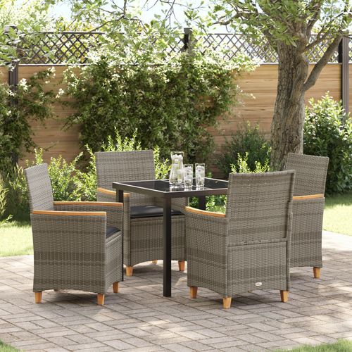 Vidaxl Set De Salle À Manger De Jardin 5 Pièces Avec Coussins Gris En Poly Rattan