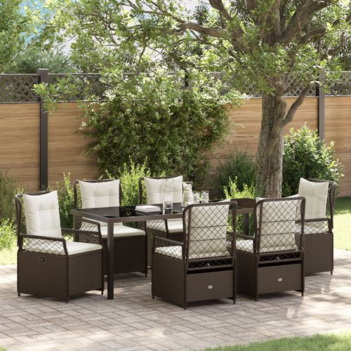 Vidaxl Set De 7 Pièces De Salle À Manger De Jardin Marron En Rotin Synthétique