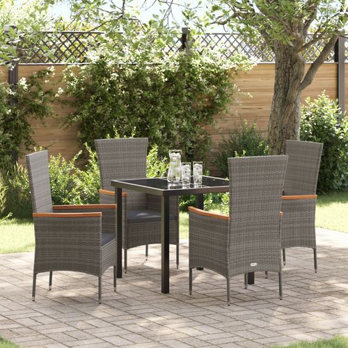 Vidaxl Ensemble De Repas De Jardin 5 Pièces Avec Coussins Gris Poly Rattan