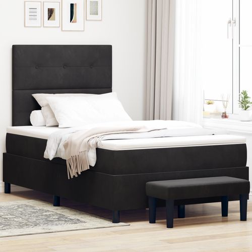 Vidaxl Lit À Ressorts Avec Matelas & Banc Noir 120x200 Cm Velours