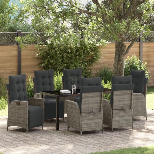 Vidaxl Ensemble De 7 Pièces De Salle À Manger De Jardin Gris Rattan Poly