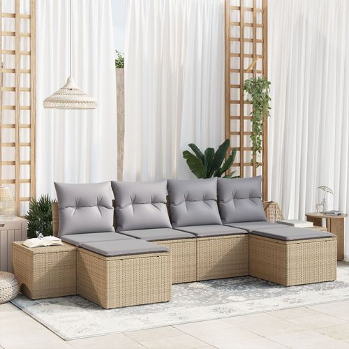 Vidaxl Set De Canapés De Jardin 6 Pièces Avec Housses Beige Poly Rattan
