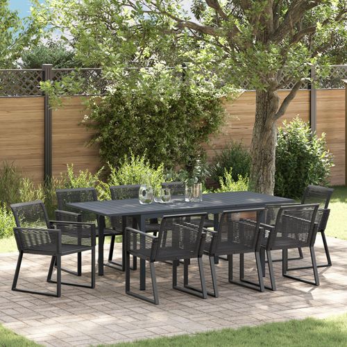 Ensemble De Salle À Manger De Jardin 9 Pièces Noir Poly Rattan Vidaxl, Table De Jardin Extensible Anthracite (140-210)X90x73 Cm Acier