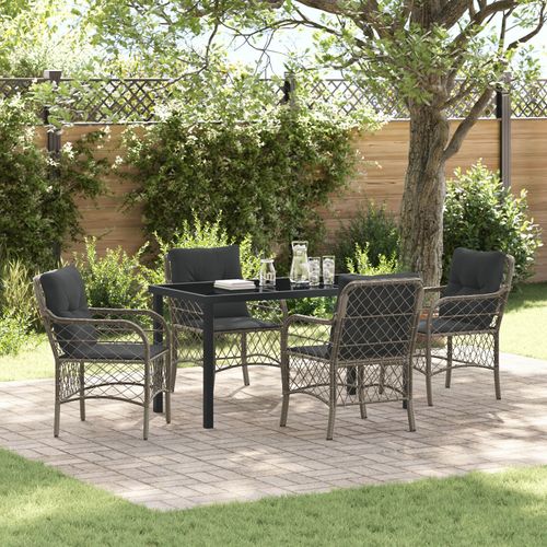 Vidaxl Set De Salle À Manger De Jardin 5 Pièces Avec Coussins Gris En Rotin Poli