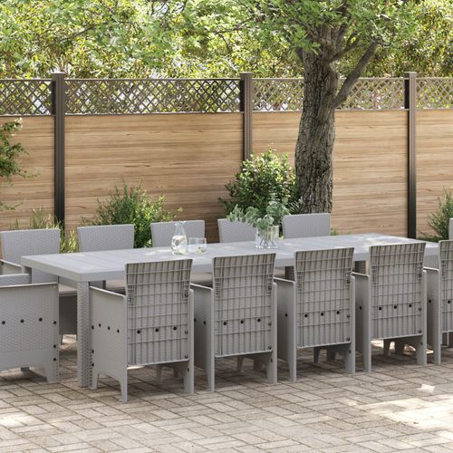 Ensemble de salle à manger jardin 13 pièces vidaXL avec coussins gris clair poly rattan, Table de jardin vidaXL gris clair 150x100x73 cm poly rattan, Chaises de jardin vidaXL avec coussins 4 pcs gris clair poly rattan