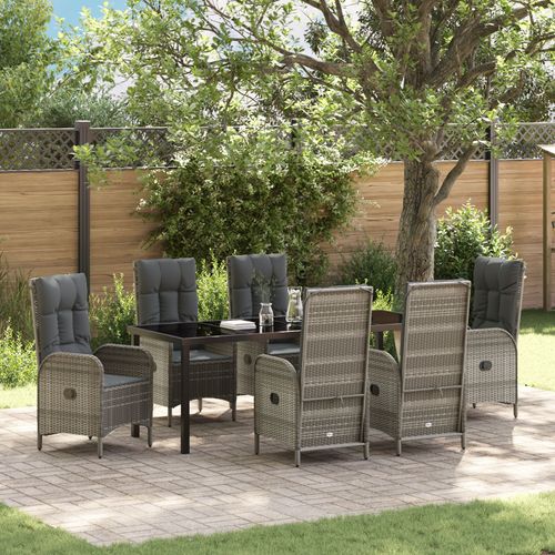 Vidaxl Set De Salle À Manger De Jardin 7 Pièces En Gris Poly Rattan