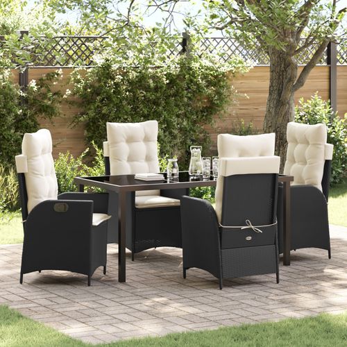 Vidaxl Ensemble De Jardin 5 Pièces Avec Coussins Noir Rattan Poly