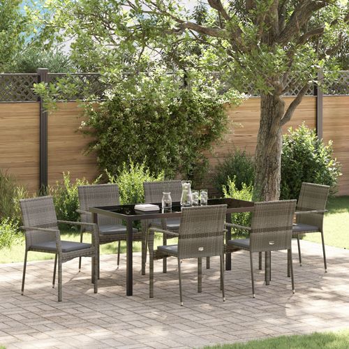 Vidaxl Ensemble De Repas De Jardin 7 Pièces Avec Coussins Gris En Poly Rattan