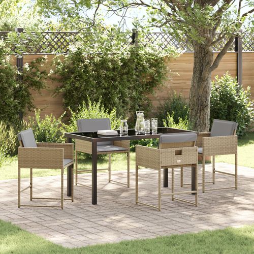 Ensemble De Salle À Manger De Jardin Vidaxl 5 Pièces Avec Coussins En Rotin Beige, Table De Jardin Vidaxl Noire 140x80x73 Cm En Verre