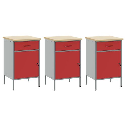 Bureau Vidaxl 3 Pcs Rouge Et Gris En Bois Et Acier