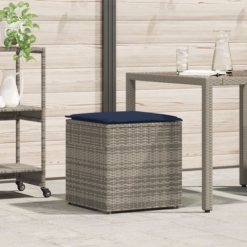 Vidaxl Coffre De Rangement Gris Et Bleu Marine Coussins En Ratán Et En Tissu