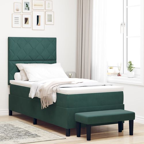 Vidaxl Lit Box Spring Avec Matelas & Banc Vert Foncé 90x190 Cm En Velours