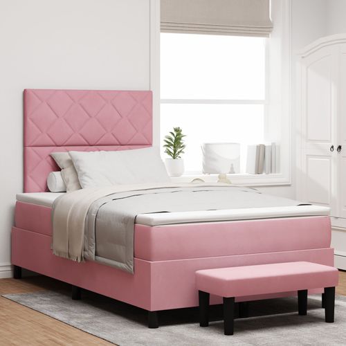 Vidaxl Lit Box Spring Avec Matelas & Banc Rose 120x200 Cm Velours