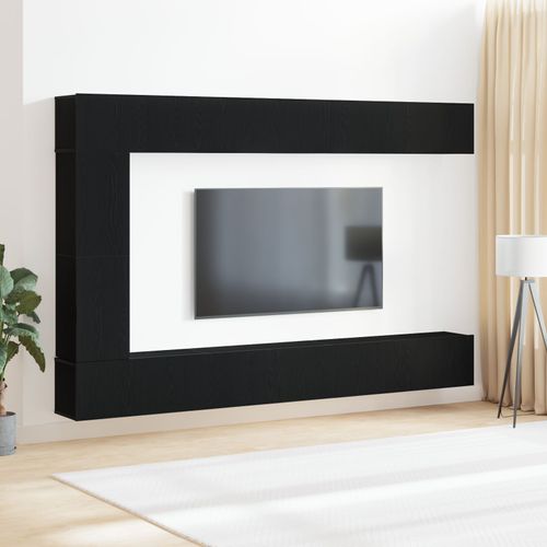 Vidaxl Ensemble De Meuble Tv Murale 7 Pièces En Bois Noir Et Chêne