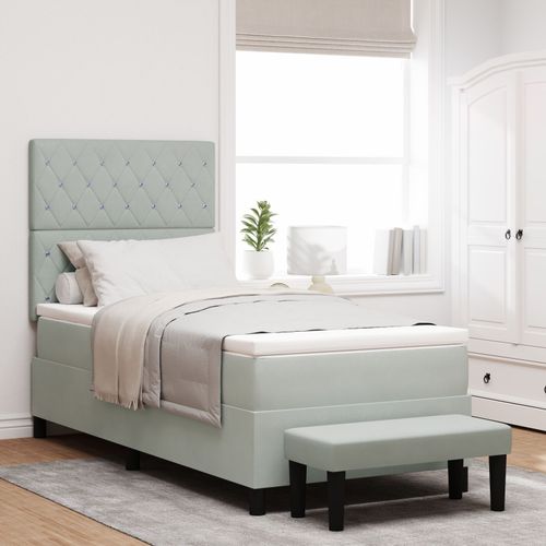 Vidaxl Lit À Ressorts Avec Matelas & Banc Gris Clair 100x200 Cm Velours