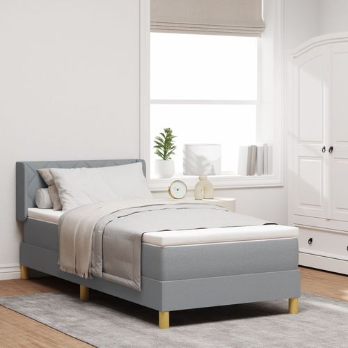 Lit À Ressorts Vidaxl Avec Matelas Gris Clair 90x200 Cm Tissu, Tête De Lit Vidaxl Design Blocs Diamants Gris Clair 90 Cm Tissu