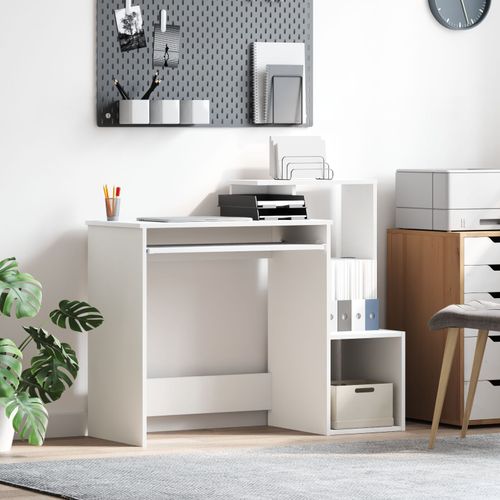 Vidaxl Bureau Blanc Blanc Panneau D'aggloméré Standard Rangement