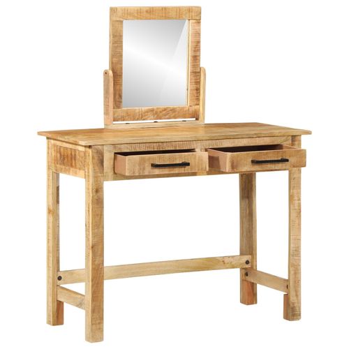 Vidaxl Table De Coiffeuse Avec Miroir En Bois Massif De Manguier Brut