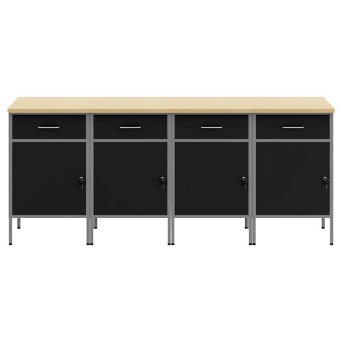 Armoire De Travail Vidaxl 4 Pcs Noire Et Grise En Bois D'ingénierie Et Acier