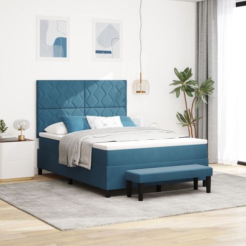 Vidaxl Lit Boxspring Avec Matelas Et Banc Bleu Foncé 160x200 Cm Velours