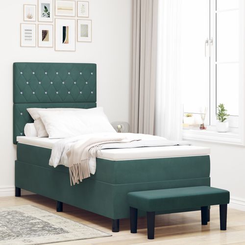 Vidaxl Lit À Ressorts Avec Matelas & Banc Vert Foncé 90x190 Cm Velours