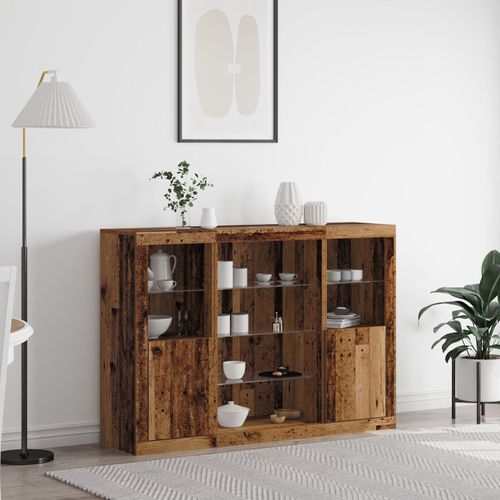 Vidaxl Buffet Avec Lumières Led Bois Ancien 142.5x37x100 Cm Bois D'ingénierie
