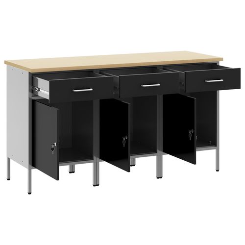 Armoire De Boulot Vidaxl 3 Pcs Noir Et Gris En Bois D'ingénierie Et Acier