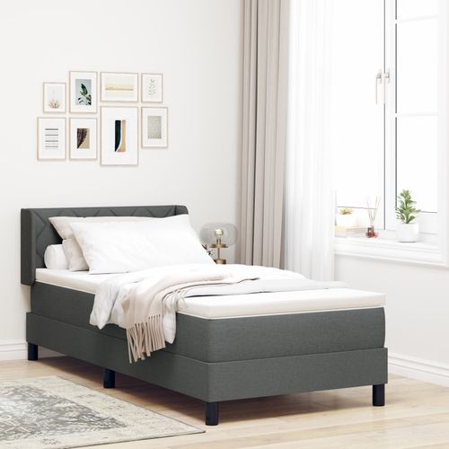 Lit À Ressorts Vidaxl Avec Matelas Gris Foncé 90x190 Cm En Tissu, Tête De Lit Vidaxl Design En Blocs De Diamants Gris Foncé 90 Cm En Tissu