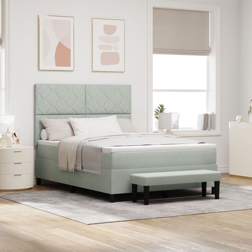 Vidaxl Lit À Ressort Avec Matelas & Banc Gris Clair 160x200 Cm Velours