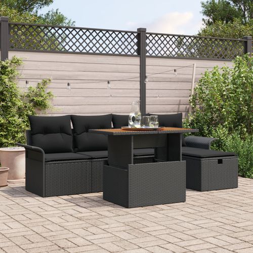 Vidaxl Ensemble De 6 Canapés De Jardin Avec Coussins Noir Poly Rattan
