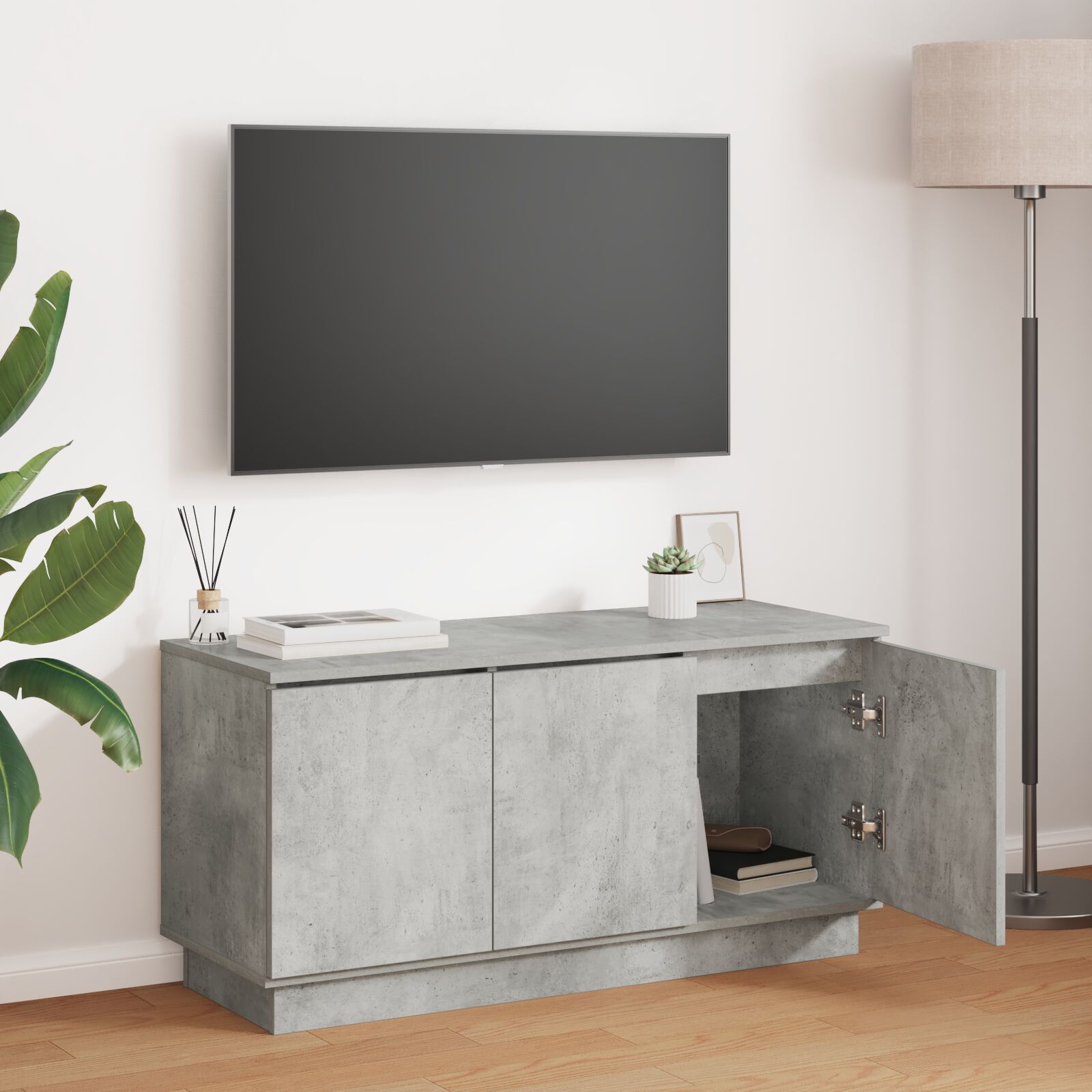 Vidaxl Meuble Tv Béton Gris 100x38x49 Cm Bois D'ingénierie