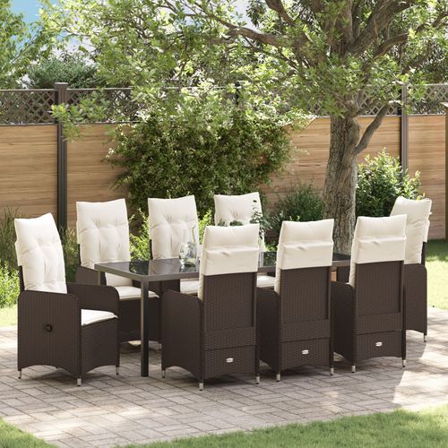 Vidaxl Set De Salle À Manger De Jardin 9 Pièces Avec Coussins Marron