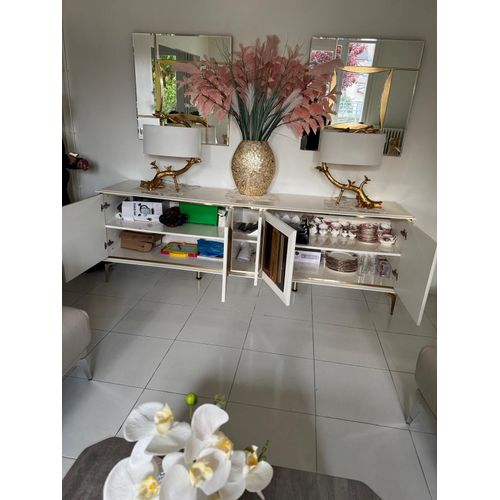 Buffet Blanc  Et Or Design Moderne À Cinq Portes
