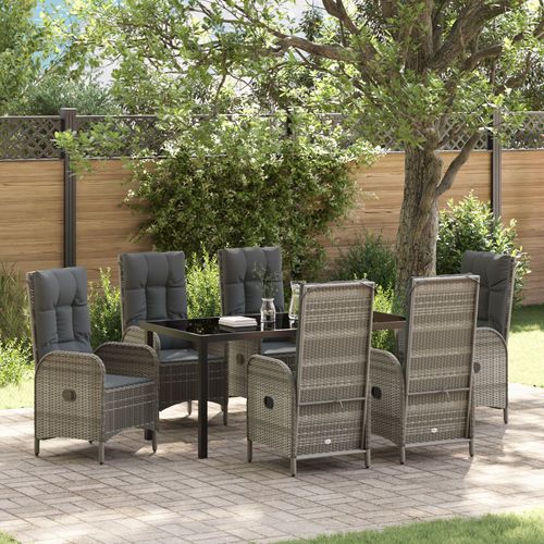 Vidaxl Set De 7 Pièces De Salle À Manger De Jardin En Poly Rotin Gris