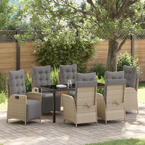 Vidaxl Ensemble De 7 Pièces De Salle À Manger De Jardin Beige Rattan Poly