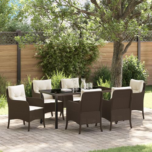 Vidaxl Set De Salle À Manger De Jardin De 7 Pièces Avec Coussins En Poly Rattan Marron
