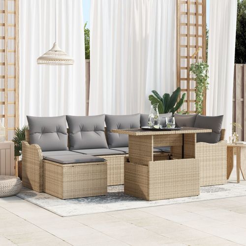 Ensemble De Canapé De Jardin Vidaxl 7 Pièces Avec Coussins En Osier Poly Beige, Canapé De Jardin 2 Places Vidaxl Avec Coussins En Osier Poly Beige