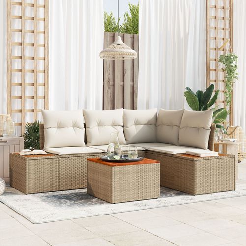 Vidaxl Ensemble De Canapé 5 Pièces De Jardin Avec Coussins Beige Poly Rattan Acacia
