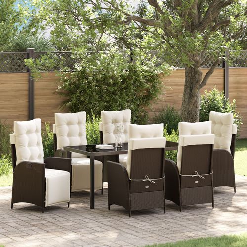 Vidaxl Ensemble De 7 Pièces De Salle À Manger De Jardin Marron Rattan Poly