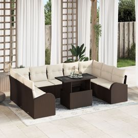 Ensemble De Canapé 10 Pièces En Rotin Marron Avec Coussins, Canapé 2 Places Avec Rangement Et Coussins En Rotin Marron