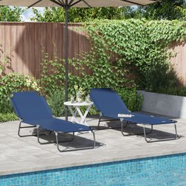 Vidaxl Transat Pliant 2 Pcs Portable En Tissu Oxford Bleu 600d