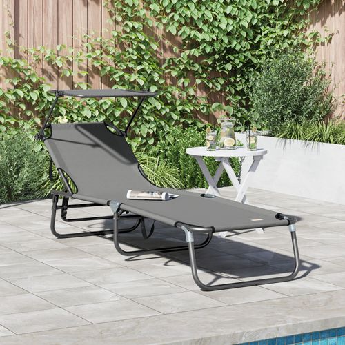 Vidaxl Transat Pliant Avec Auvent En Tissu Oxford 600d Gris