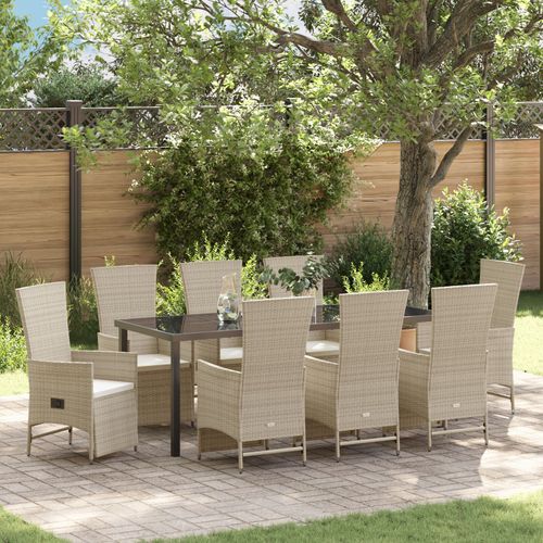 Vidaxl Set De Salle À Manger De Jardin 9 Pièces Avec Coussins Beige Polyrotin