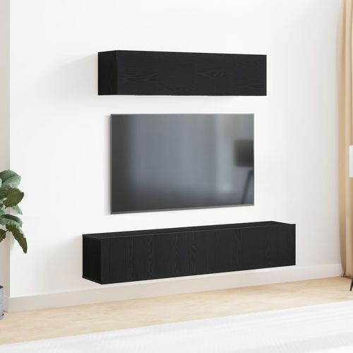 Set De Meuble Tv Vidaxl 6 Pièces Mural En Bois D'ingénierie Chêne Noir, Meuble Tv Vidaxl Chêne Noir 80x30x30 Cm En Bois D'ingénierie, Meubles Tv Muraux Vidaxl 2 Pièces Chêne Noir 30.5x30x30 Cm