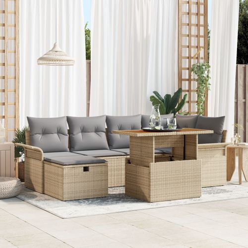 Vidaxl Ensemble De 7 Pièces De Canapés De Jardin Avec Coussins Beige Rattan Poly
