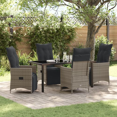 Vidaxl Ensemble De Repas De Jardin 5 Pièces Avec Coussins Gris Poly Rattan