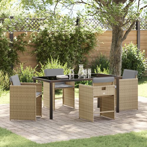 Vidaxl Set De 5 Chaises De Salle À Manger De Jardin Avec Coussins Beige Rattan Poly