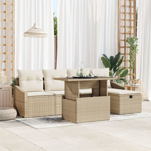 Vidaxl Ensemble De 6 Canapés De Jardin Avec Coussins Beige Poly Rattan