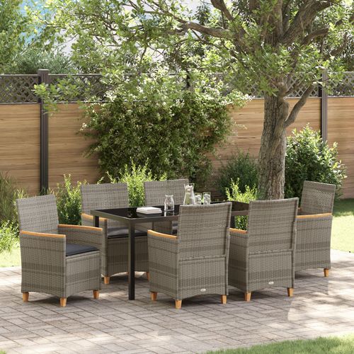 Vidaxl Set De Salle À Manger De Jardin 7 Pièces Avec Coussins Gris En Rotin Synthétique
