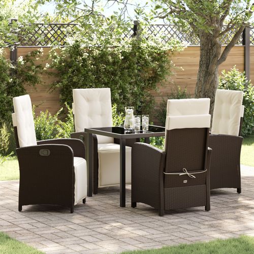 Ensemble De Salle À Manger De Jardin 5 Pièces Avec Coussins En Rotin Marron Vidaxl, Table De Jardin Noire 80x80x73 Cm En Verre Trempé Vidaxl